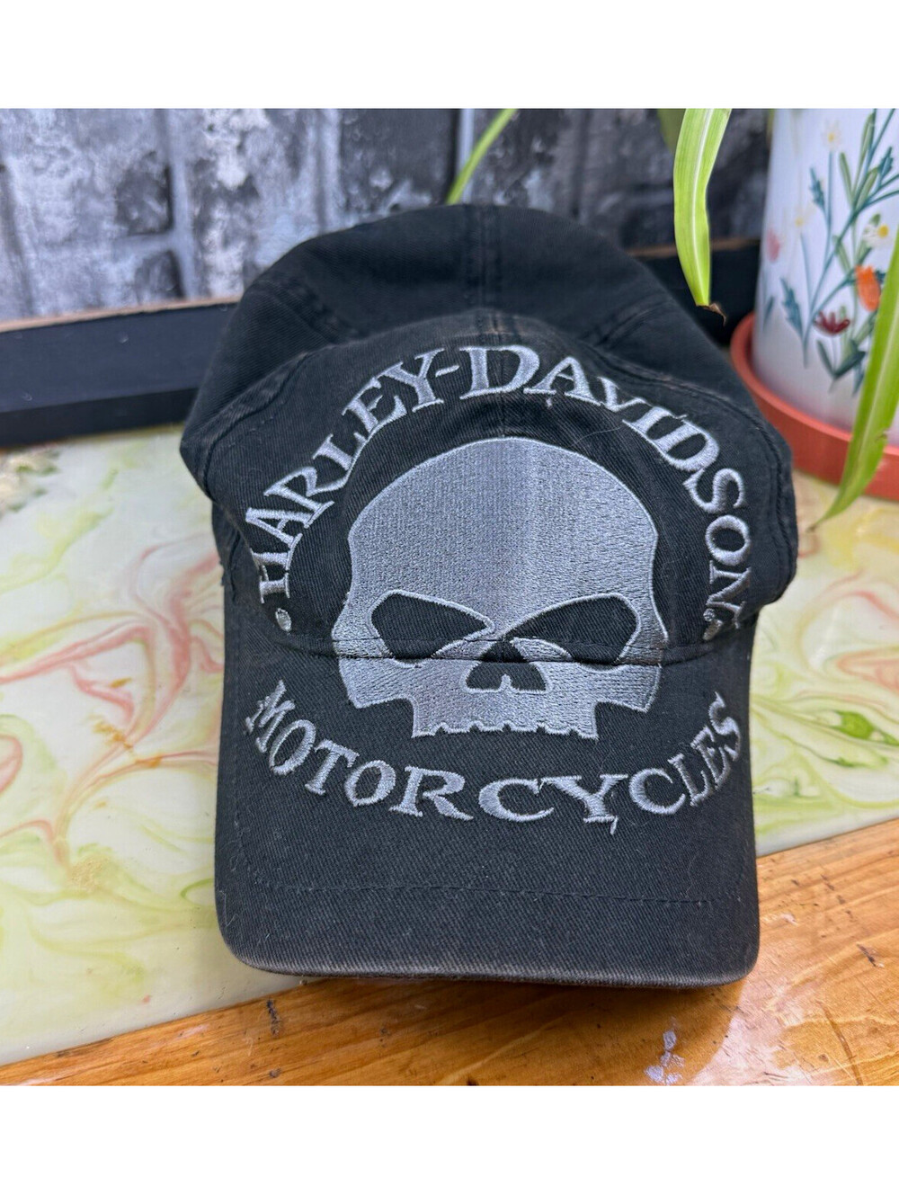 Harley-Davidson Motorcycles Black Skull Logo Cotton Baseball Cap Hat Size L